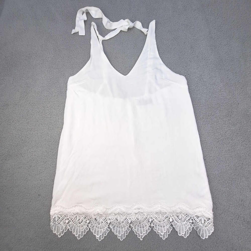 Lulus Mini Dress Womens XL White Lace Hem Halter V-Neck Boho